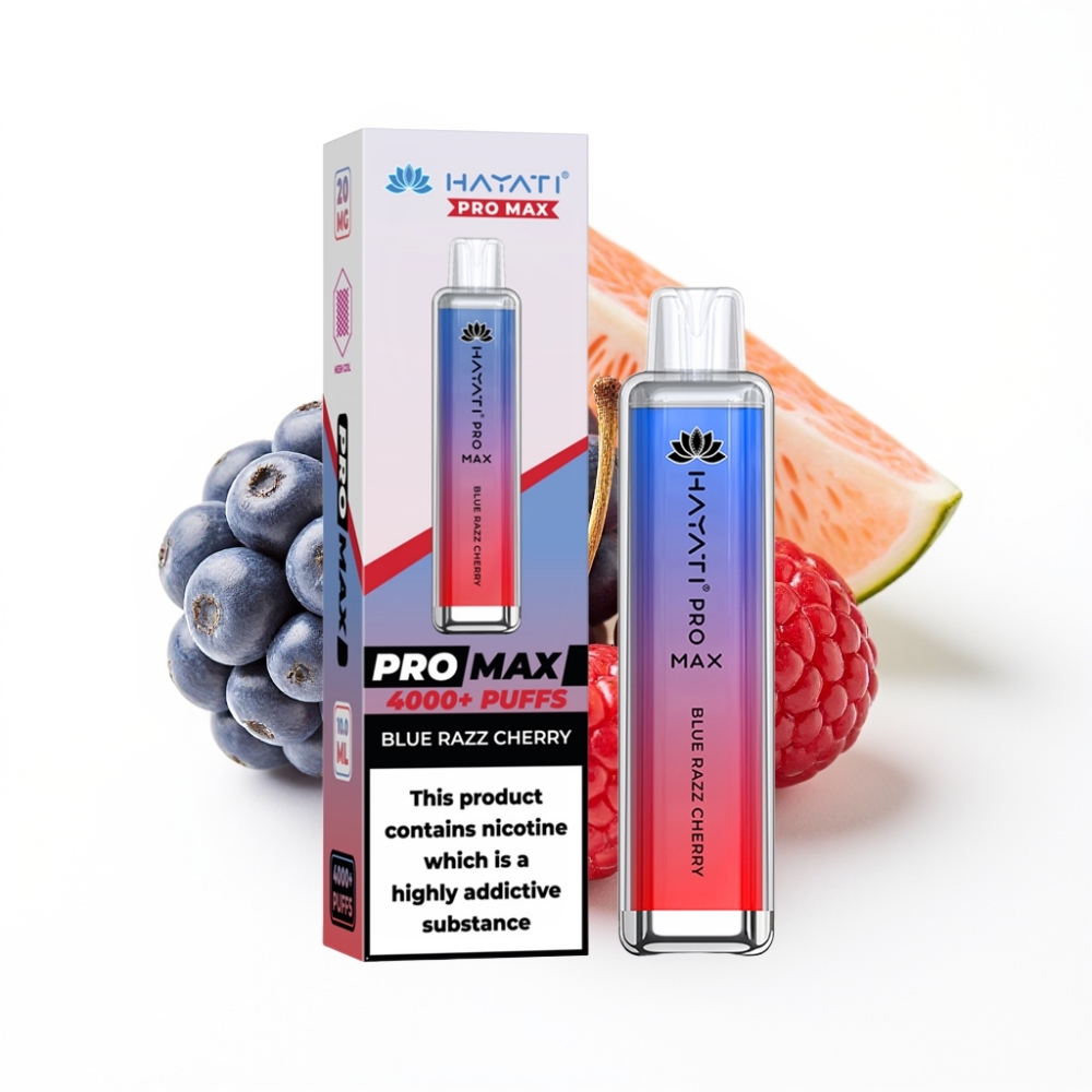 Hayati Pro Max 4000 Puffs Disposable Vape Bleu Framboise Cerise Rechargeable TPD