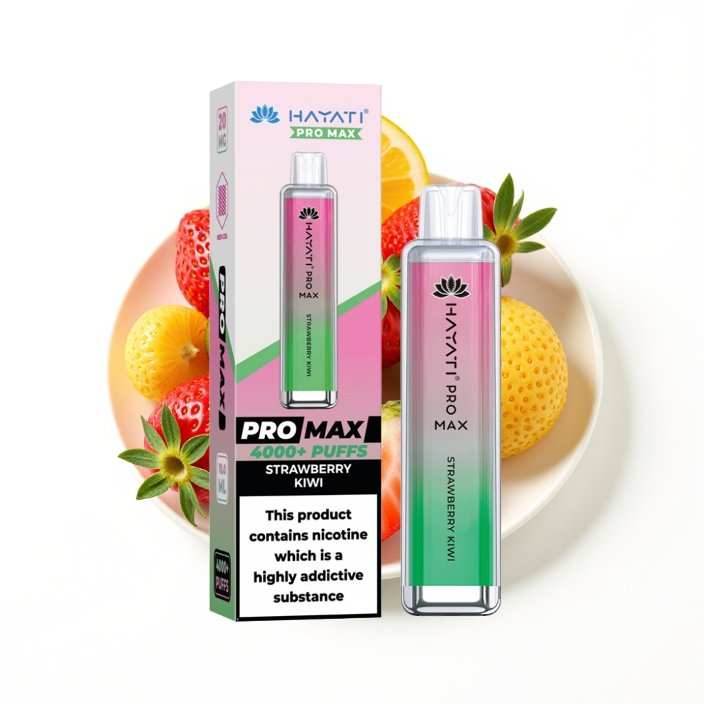 Hayati Pro Max 4000 Puffs Disposable Vape Fraise Kiwi avec LED et batterie rechargeable