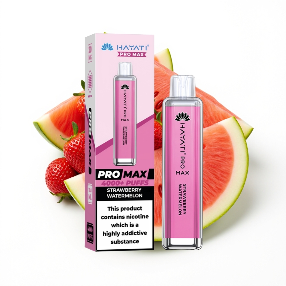 Hayati Pro Max 4000 Puffs Disposable Vape Fraise Pastèque avec LED et batterie rechargeable