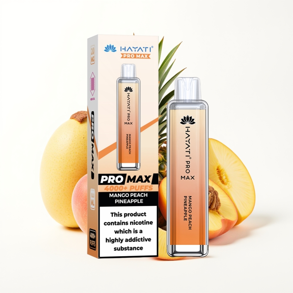 Hayati Pro Max 4000 Puffs Disposable Vape Mangue Pêche Ananas avec batterie rechargeable