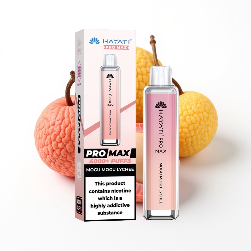 Hayati Pro Max 4000 Puffs Disposable Vape Mogu Mogu Litchi avec batterie rechargeable et LED