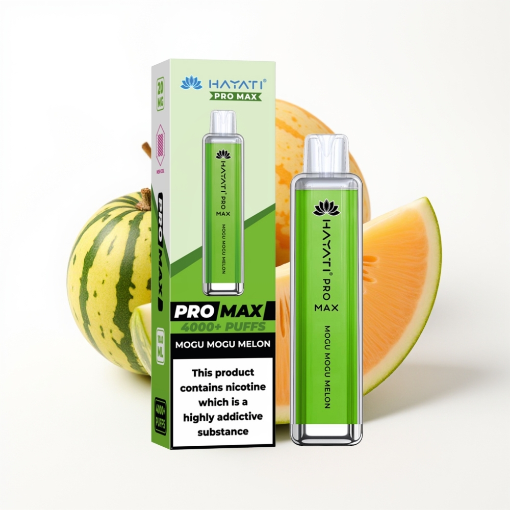 Hayati Pro Max 4000 Puffs Disposable Vape Mogu Mogu Melon (Melon Mogu Mogu) avec batterie rechargeable et LED