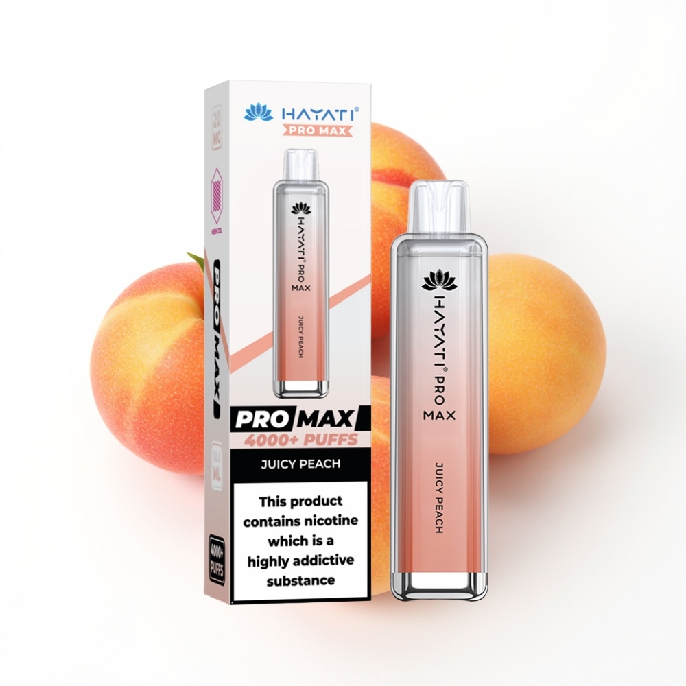 Hayati Pro Max 4000 Puffs Disposable Vape Pêche Juteuse avec batterie rechargeable et LED
