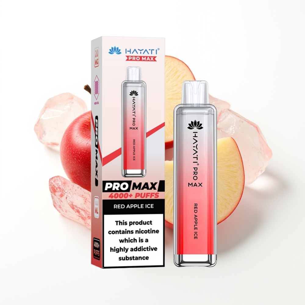 Hayati Pro Max 4000 Puffs Disposable Vape Pomme Rouge Glacée avec batterie rechargeable et LED