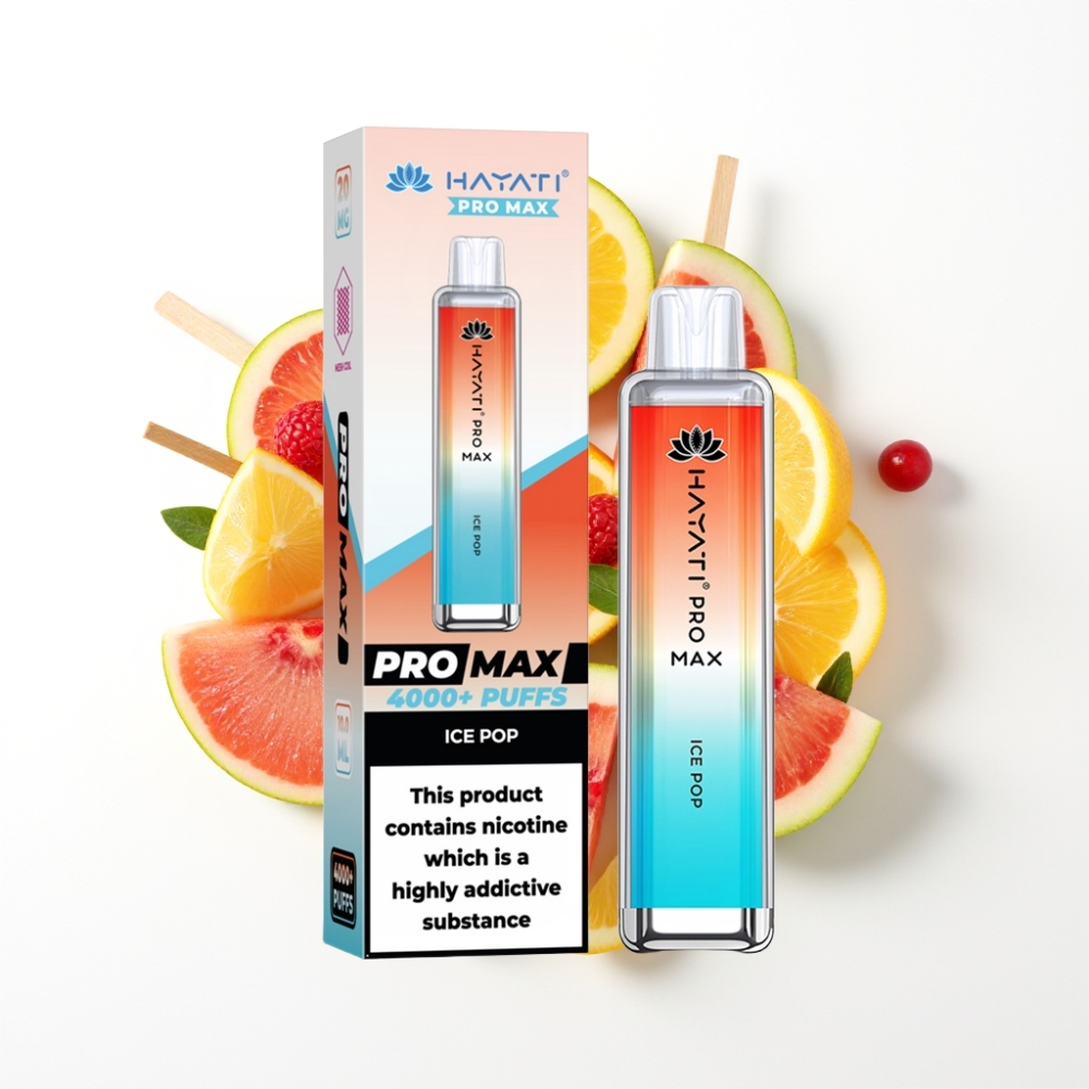 Hayati Pro Max 4000 Puffs Disposable Vape Pop Glacé avec Batterie Rechargeable et LED