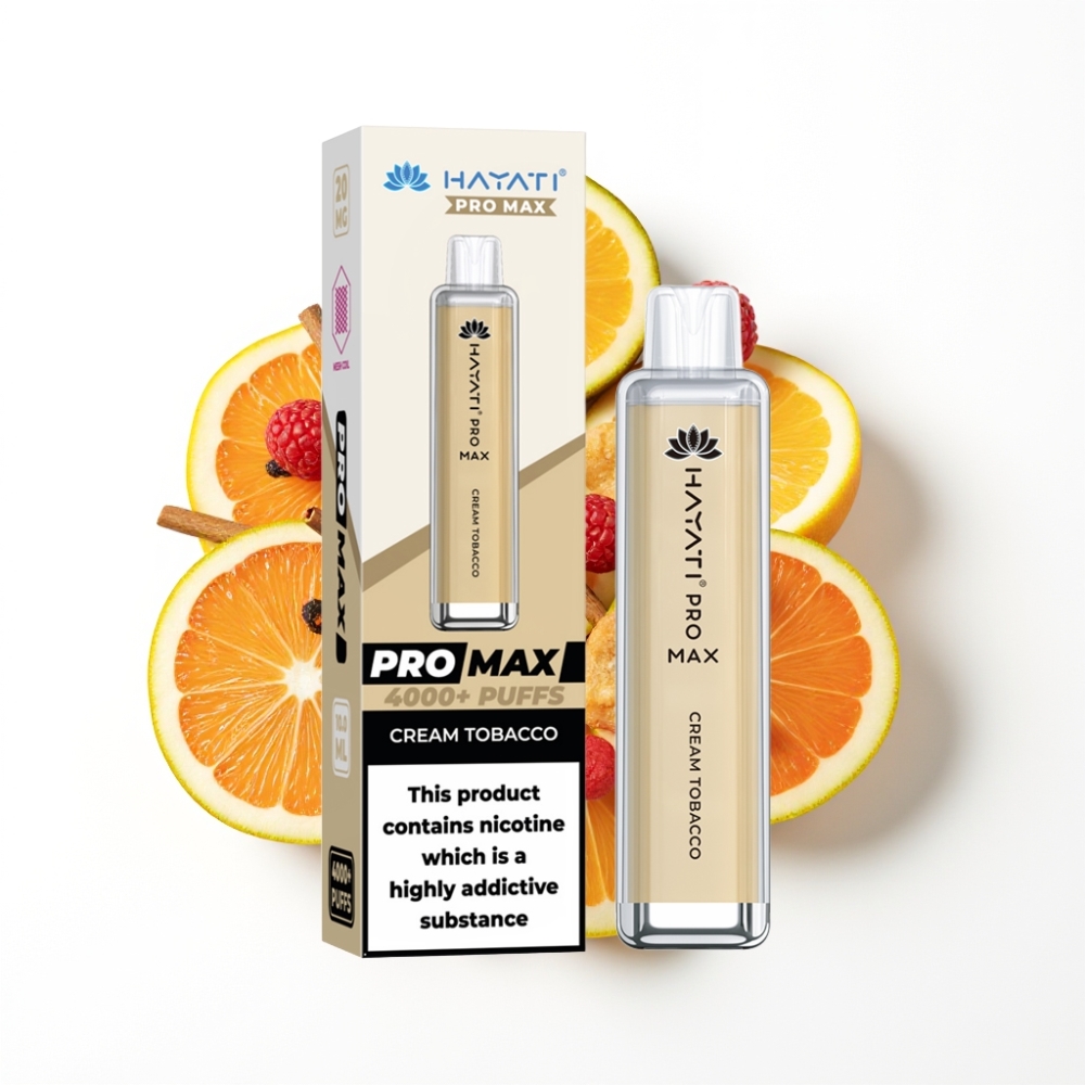 Hayati Pro Max 4000 Puffs Disposable Vape Tabac Crémeux avec Batterie Rechargeable