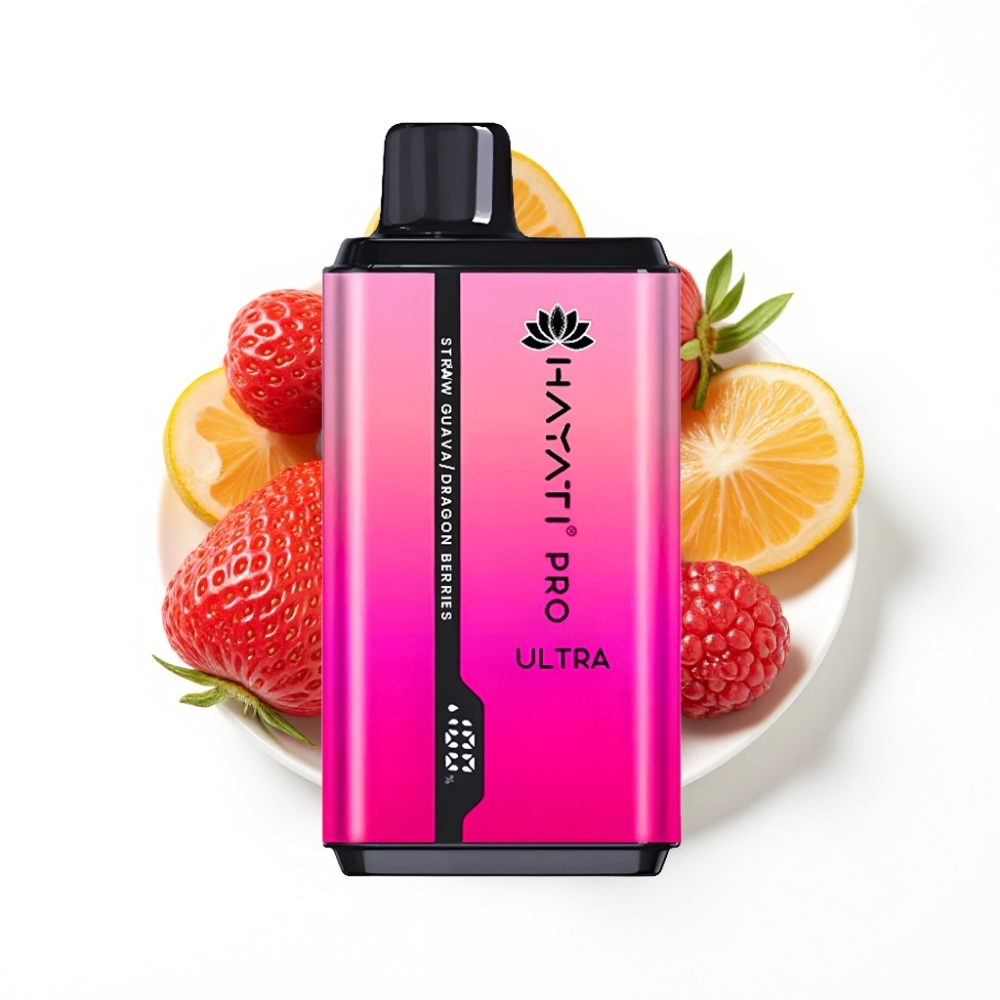 Hayati Pro Ultra 15000 Puffs Disposable Vape Fraise Goyave Baies Dragon 2×12ml 2%