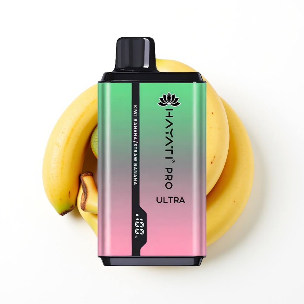 Hayati Pro Ultra 15000 Puffs Disposable Vape Kiwi Banane Fraise Banane avec 49 saveurs et 850mAh