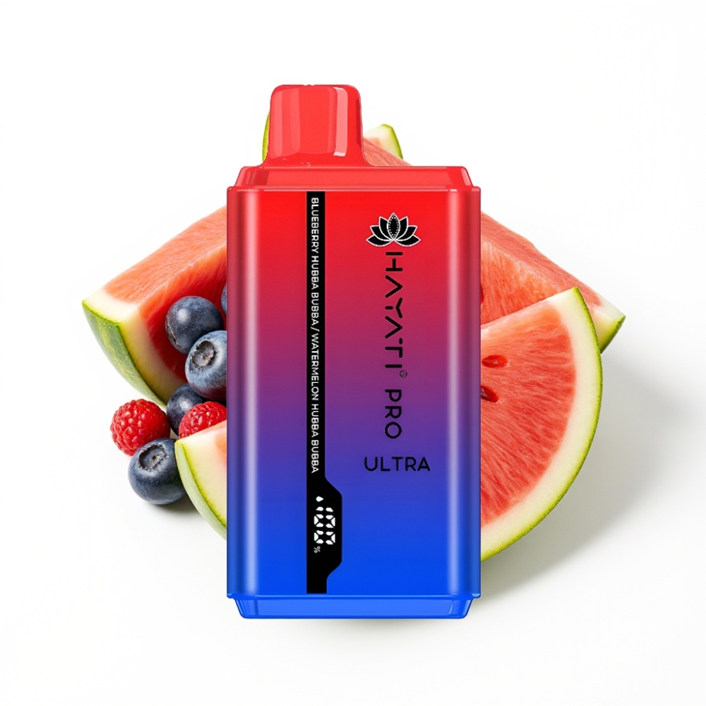 Hayati Pro Ultra 15000 Puffs Disposable Vape Myrtille Hubba Bubba Pastèque Hubba Bubba avec 49 saveurs et 2×12ml