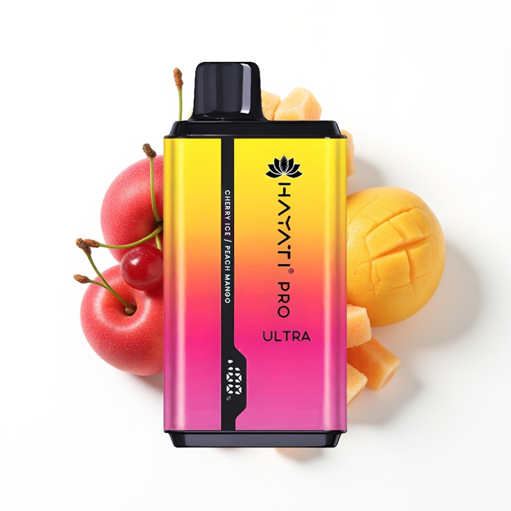 Hayati Pro Ultra 15000 Puffs Vape Disposable Cerise Glace Pêche Mangue 12ml 2%
