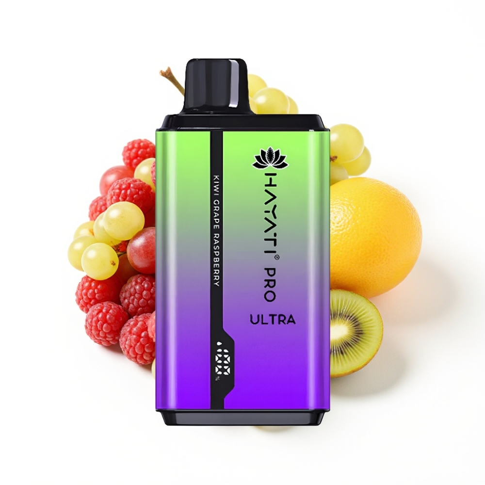 Hayati Pro Ultra 15000 Puffs Vape Disposable Kiwi Raisin Framboise et 2×12ml