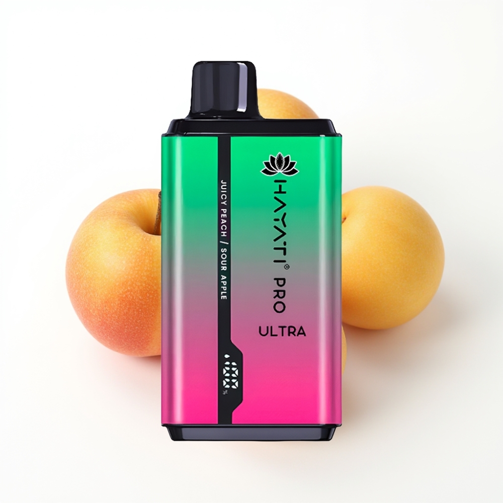 Hayati Pro Ultra 15000 Puffs Vape Disposable Pomme Acidulée Pêche Juteuse 2×12ml 2%