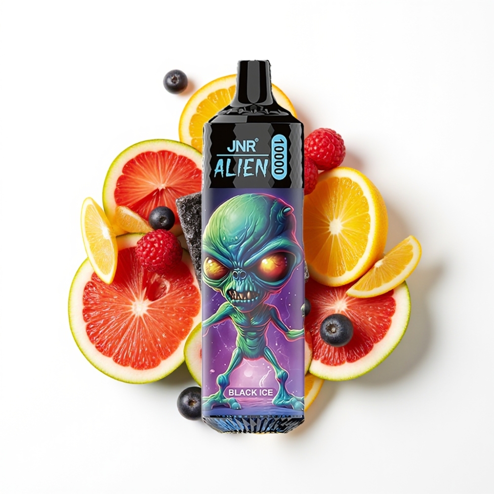 JNR Alien 10000 Puffs Glace Noire avec LED RGB et Charge Rapide Type-C