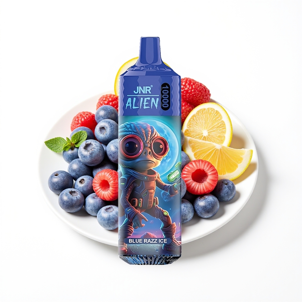 JNR Alien 10000 Puffs Vape Disposable Bleu razz glacé avec LED RGB et Charge Rapide Type-C