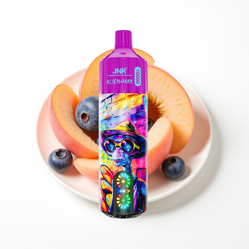 JNR Alien Max 18000 Puffs Bonbon Pêche Myrtille Affichage LED Intelligent Dual Mesh Coil