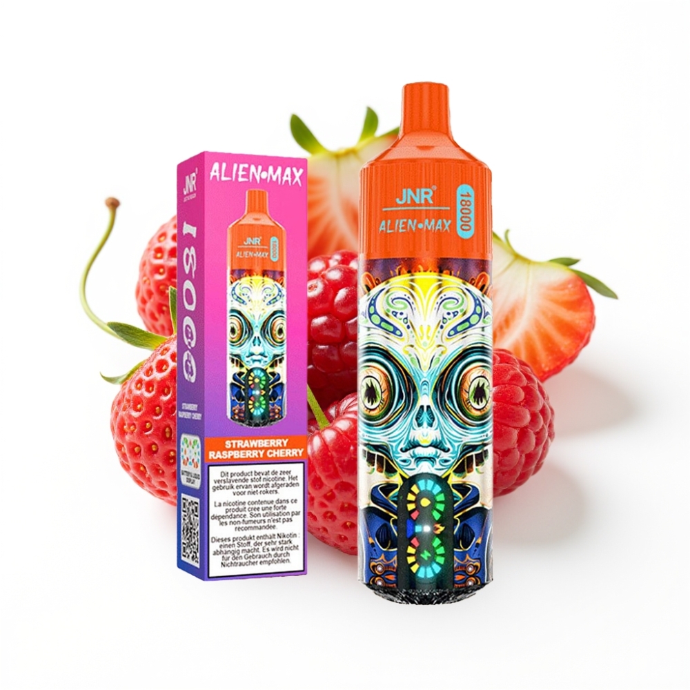 JNR Alien Max 18000 Puffs Disposable Vape Fraise Framboise Cerise avec Affichage LED et Double Mesh Coil