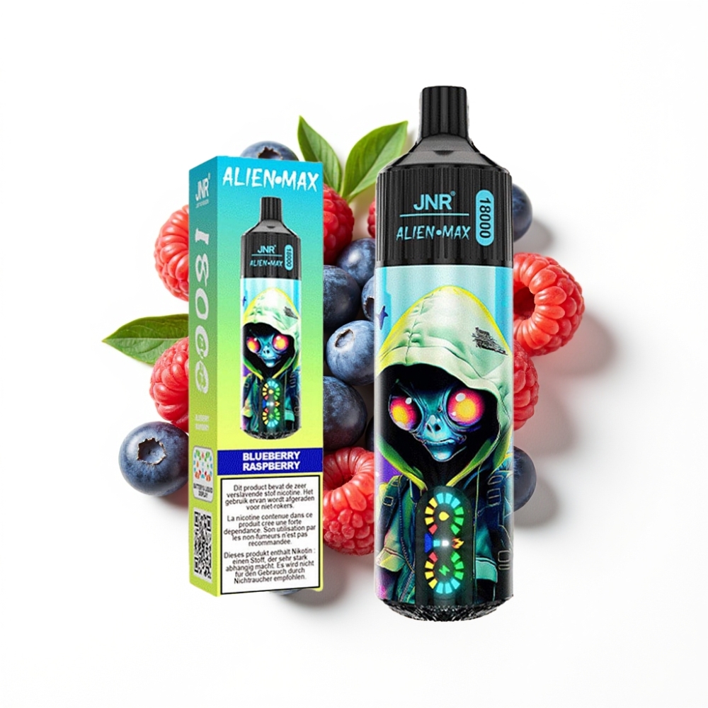 JNR Alien Max 18000 Puffs Disposable Vape Myrtille Framboise avec Smart LED Display et Dual Mesh Coil