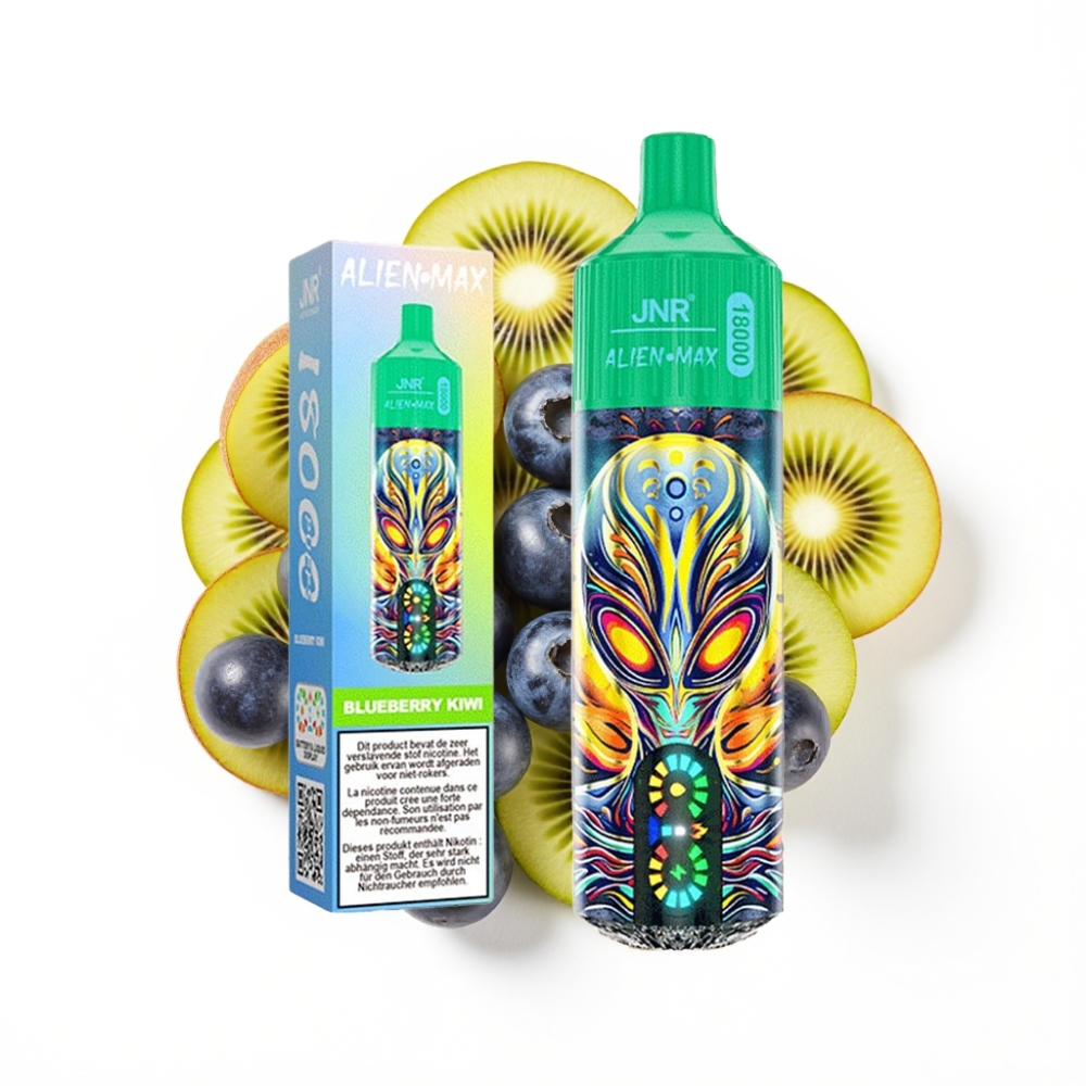 JNR Alien Max 18000 Puffs Disposable Vape Myrtille Kiwi avec Smart LED Display et Dual Mesh Coil