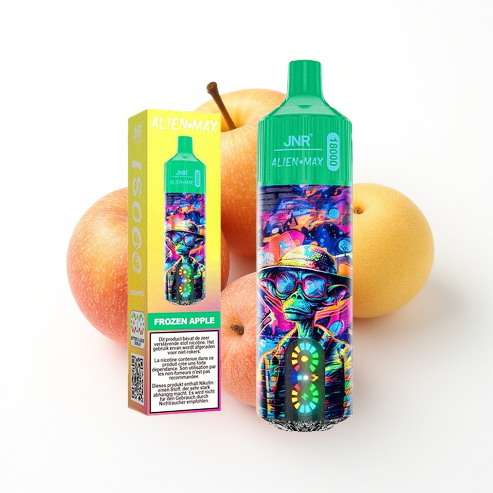 JNR Alien Max 18000 Puffs Disposable Vape Pomme Glacée avec Affichage LED Intelligent et Double Mesh Coil