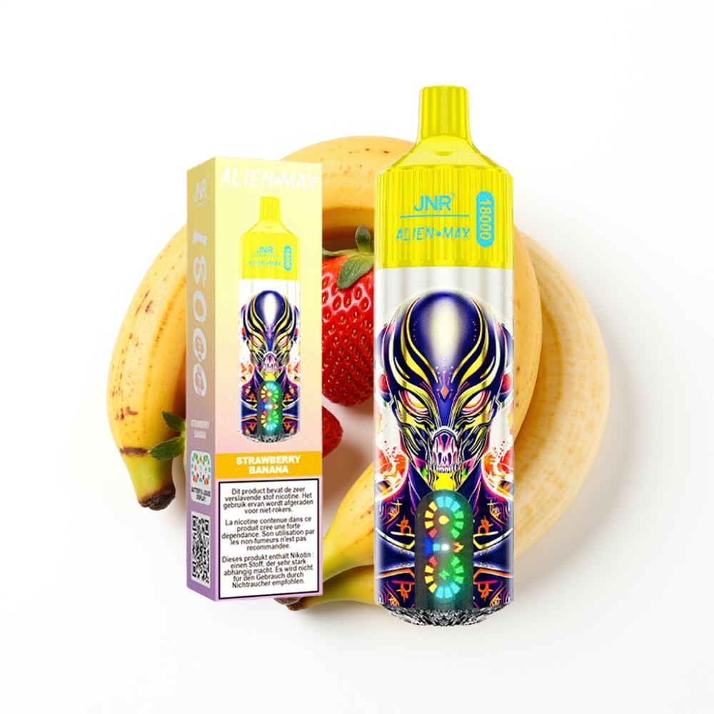 JNR Alien Max 18000 Puffs E-Cigarette Jetable Fraise Banane avec Affichage LED et Double Bobine