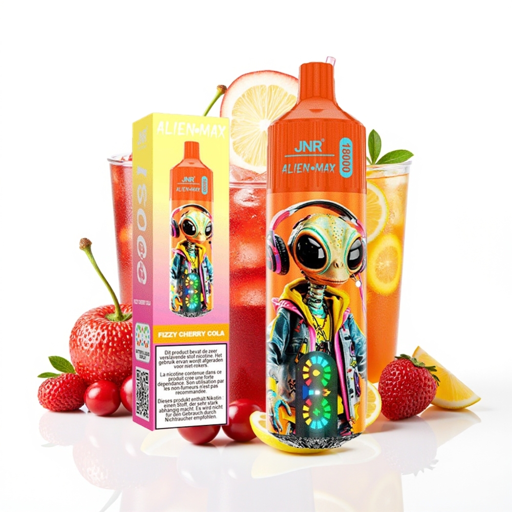 JNR Alien Max 18000 Puffs Vape Disposable Cerise Cola Pétillante avec Affichage LED et Double Mesh Coil