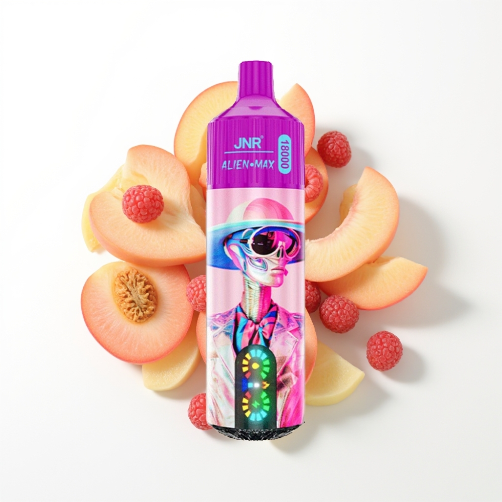 JNR Alien Max 18000 Puffs Vape Disposable Pêche Blanche Framboise avec LED Intelligente et Double Bobine