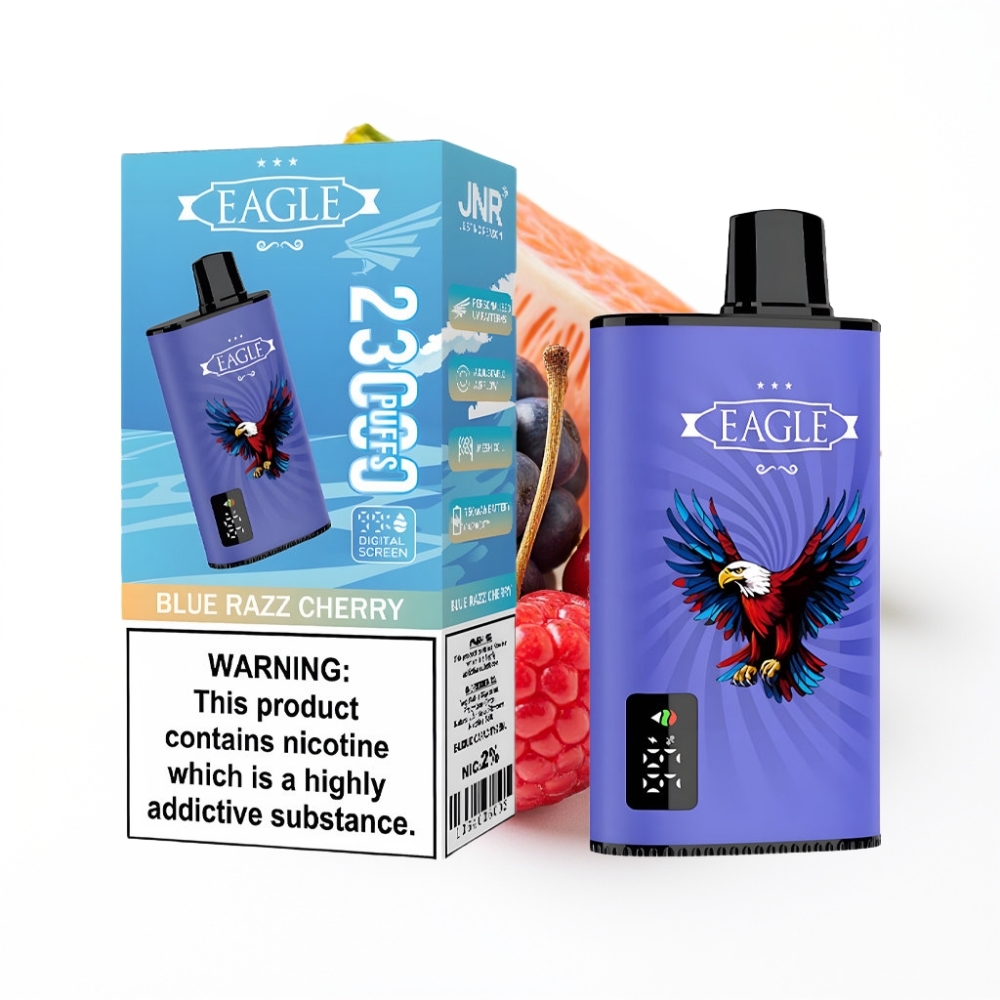JNR EAGLE Smart 23000 Puffs Disposable Vape Bleu Framboise Cerise avec Écran Numérique et Bobine Mesh 1.0ohm