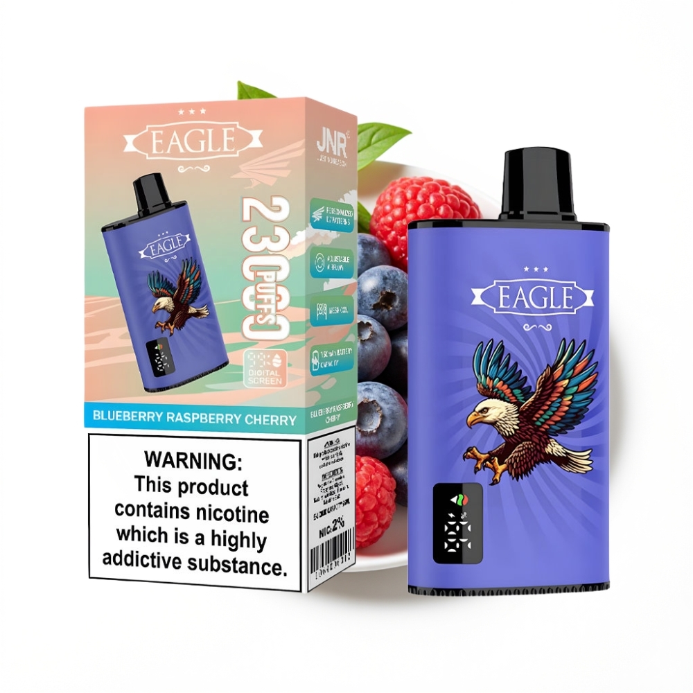 JNR EAGLE Smart 23000 Puffs Disposable Vape Myrtille Framboise Cerise avec Écran Digital et Bobine Mesh 1.0ohm