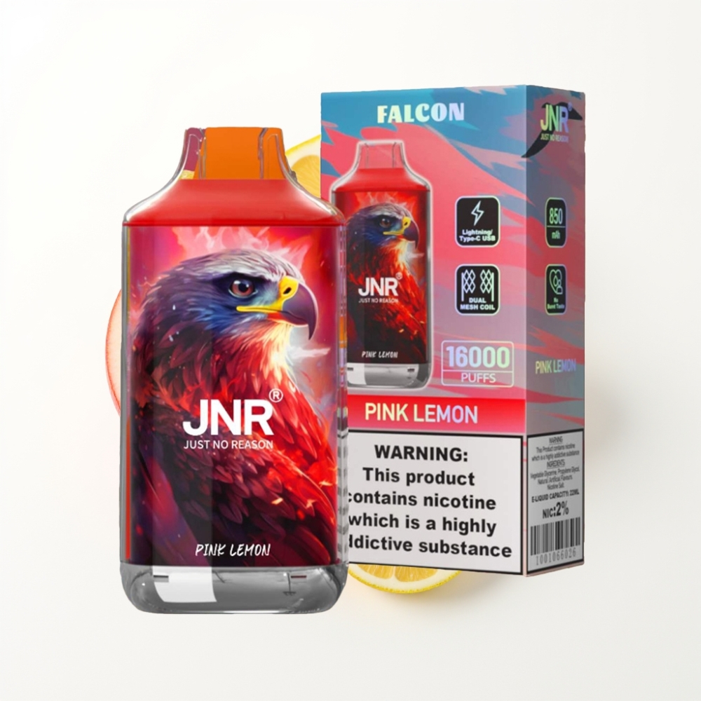 JNR Falcon 16000 Puffs Citron Rose Disposable Vape avec Affichage LED Intelligent et Double Mesh Coil