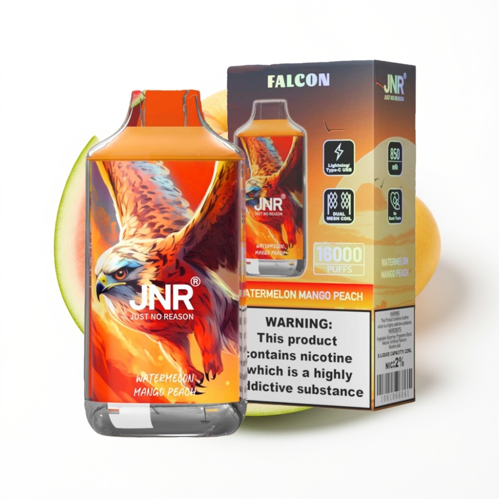 JNR Falcon 16000 Puffs Pastèque Mangue Pêche avec Dual Mesh Coil et Smart LED Display