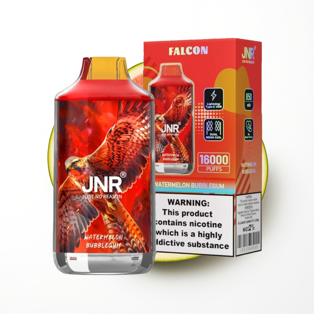JNR Falcon 16000 Puffs Pastille Pastèque Disposable Vape avec Affichage LED et Double Mesh Coil