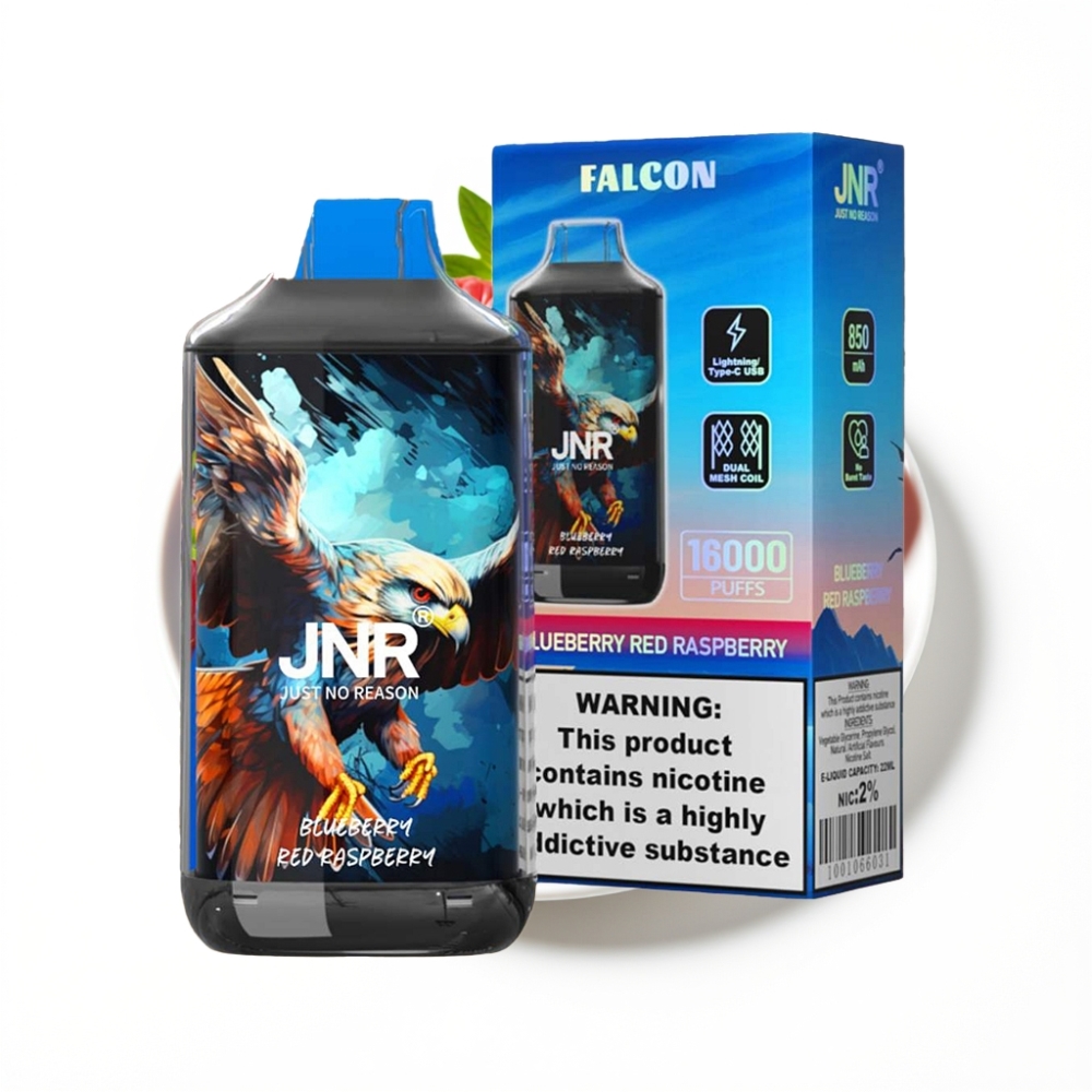 JNR Falcon 16000 Puffs Vape Disposable Myrtille Framboise Rouge 22ml LED