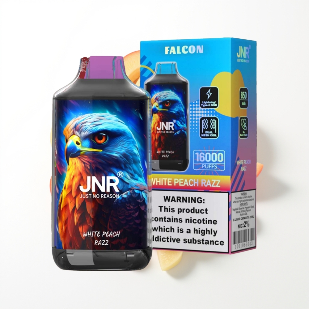 JNR Falcon 16000 Puffs Vape Disposable Pêche Blanche Framboise avec 22ml et Dual Mesh Coil