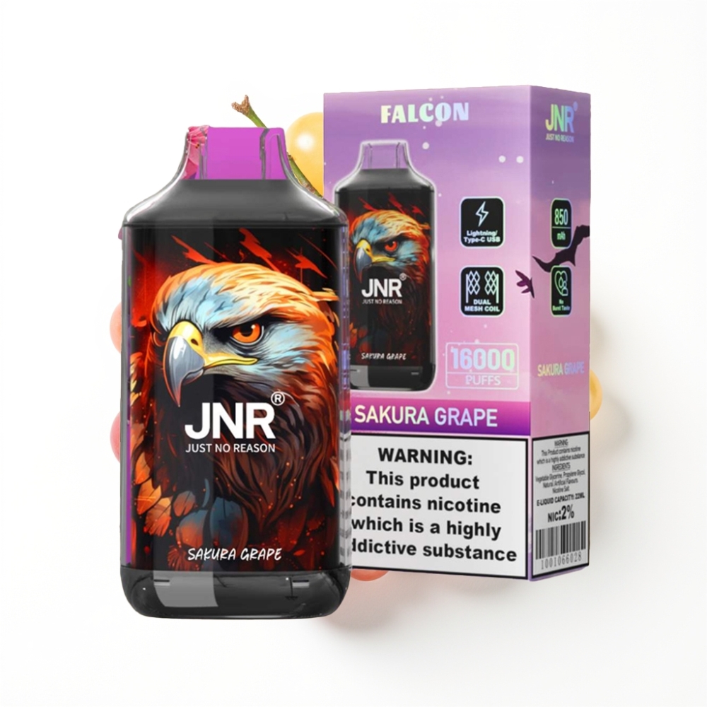 JNR Falcon 16000 Puffs Vape Disposable Raisin Sakura avec Affichage LED et Double Mesh