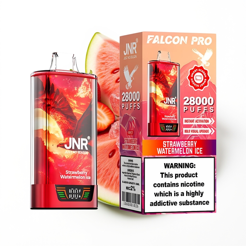 JNR Falcon Pro 28000 Disposable Vape Fraise Pastèque Glacée avec Affichage Intelligent et Bobine Double Mesh