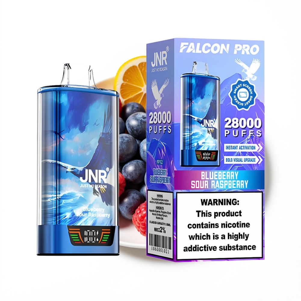 JNR Falcon Pro 28000 Vape Jetable Myrtille Framboise Acidulée avec Affichage Intelligent et USB Type-C
