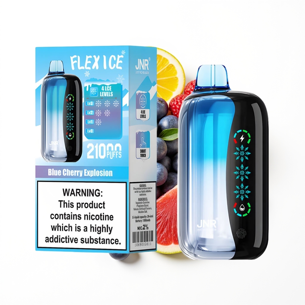 JNR Flex Ice 21000 Puffs Disposable Vape Explosion Cerise Bleue avec Ice Adjustable et 26ml E-liquid