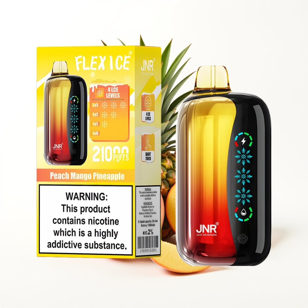 JNR Flex Ice 21000 Puffs Disposable Vape Pêche Mangue Ananas avec Ice Adjustable et 26ml E-liquide