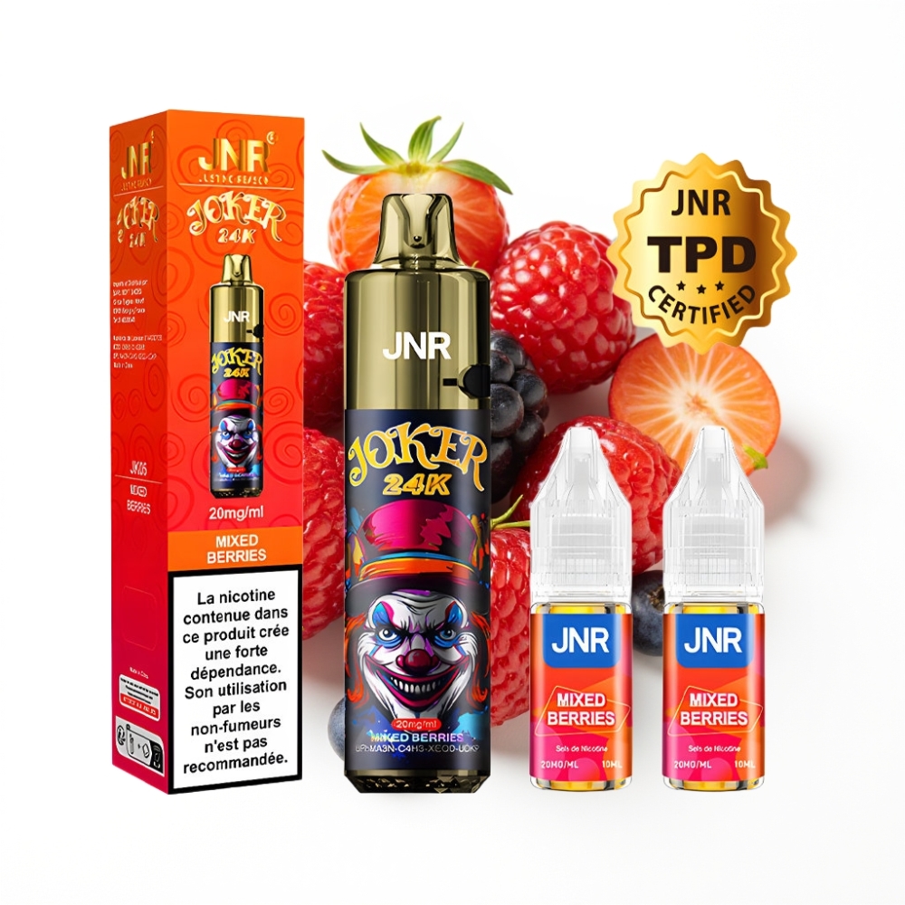 JNR Joker 24K Puffs Disposable Vape Baies Mixtes avec Pod Rechargeable 2+10ml et Batterie 800mAh