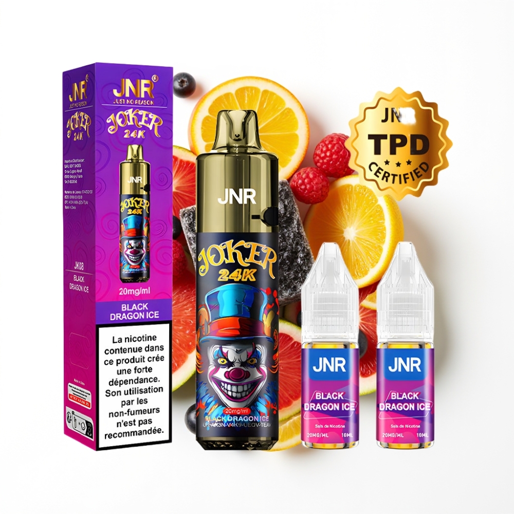 JNR Joker 24K Puffs Disposable Vape Dragon Noir Glacé avec 2+10ml Rechargeable et 800mAh