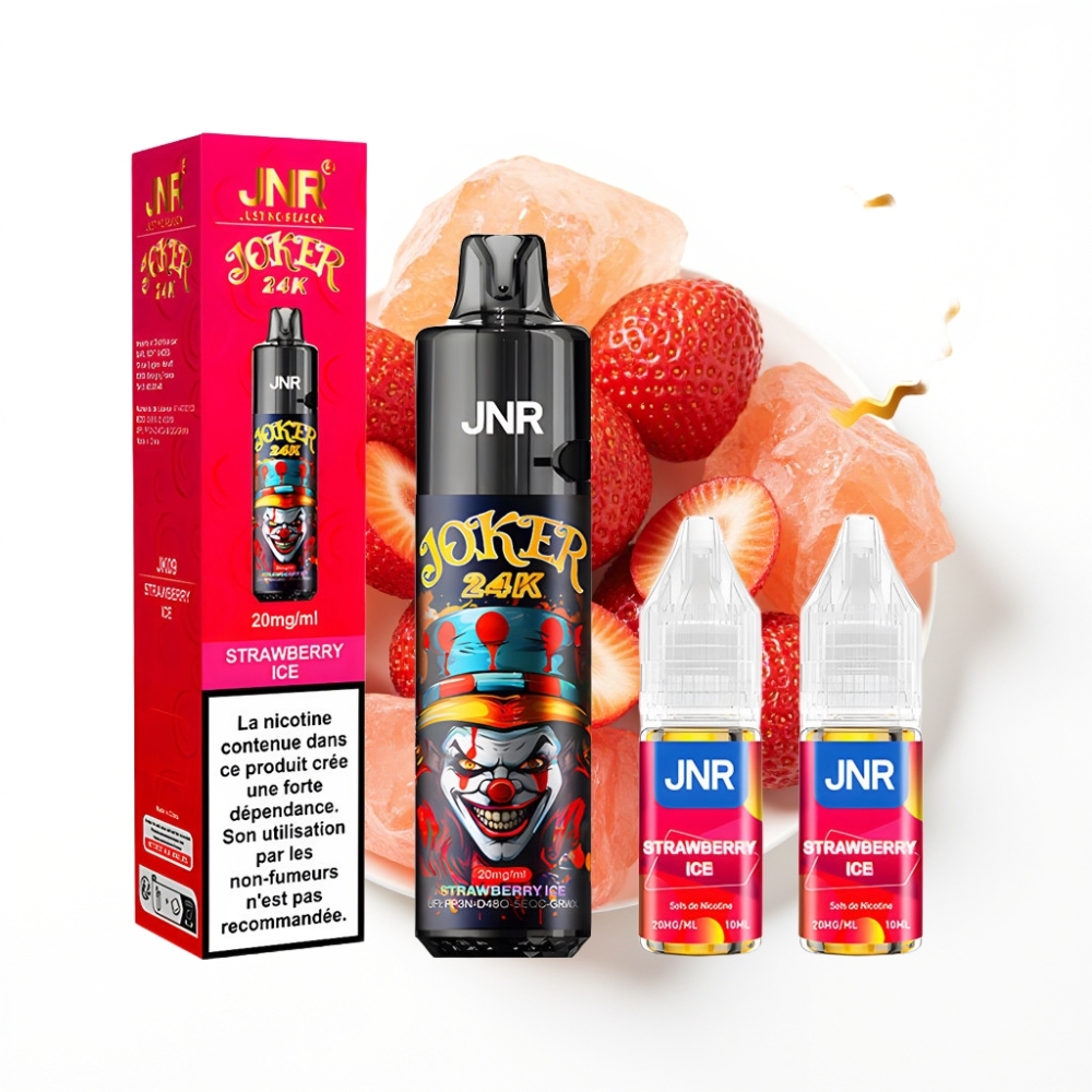 JNR Joker 24K Puffs Disposable Vape Fraise Glacée avec 2+10ml Pod Rechargeable et 800mAh