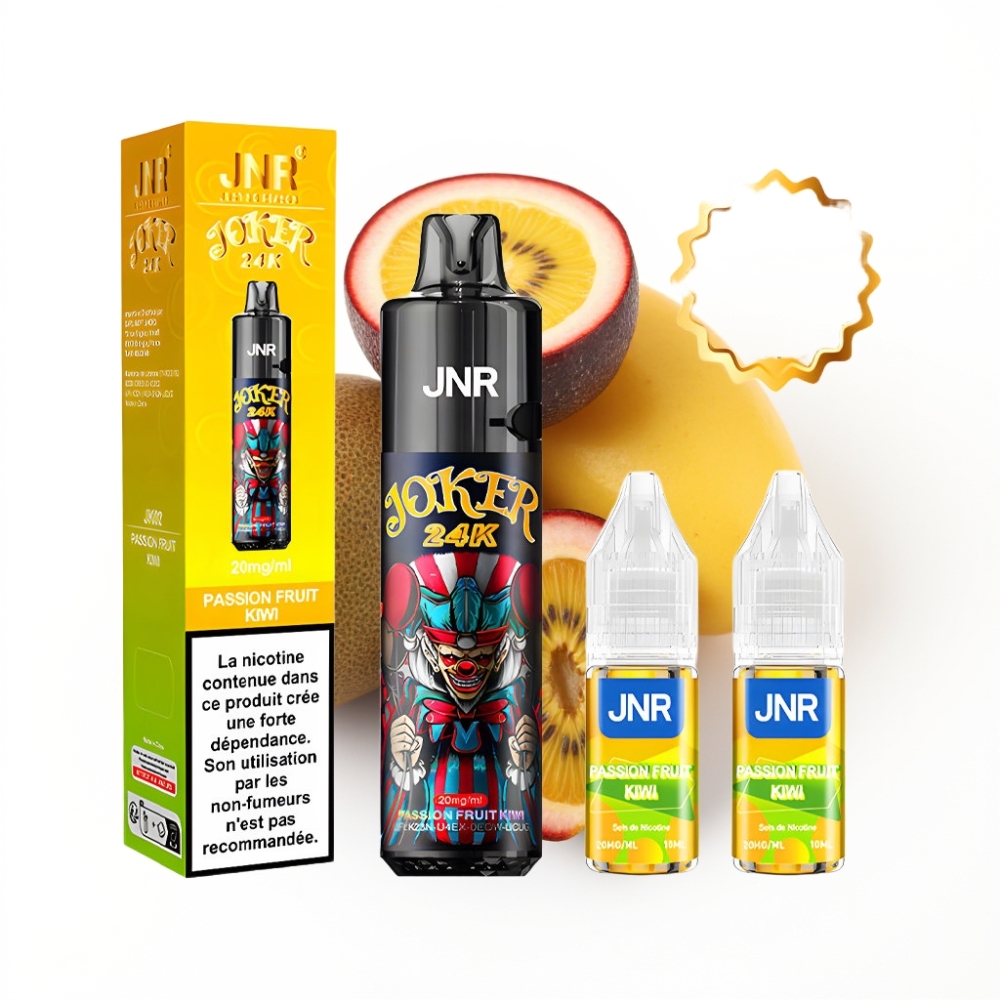 JNR Joker 24K Puffs Disposable Vape Fruit de la Passion Kiwi avec 2+10ml Pod Rechargeable et 24000 Puffs