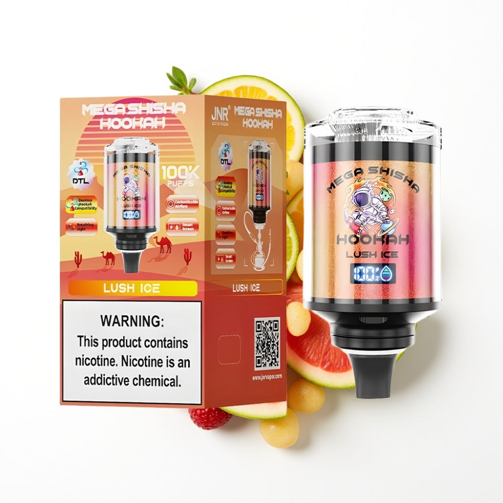 JNR Mega Shisha Hookah 100K Compatibilité Bureau Glace Luxuriante 60ml 2200mAh