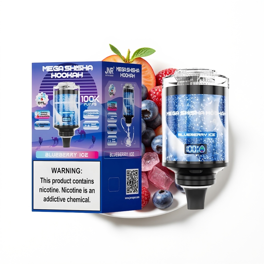 JNR Mega Shisha Hookah 100K Compatibilité Bureau Myrtille Glacée 60mL 2200mAh