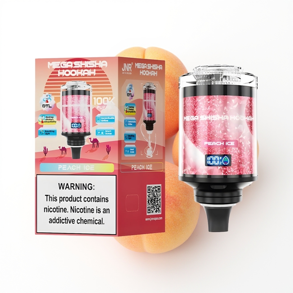 JNR Mega Shisha Hookah 100K Compatibilité Bureau Pêche Glacée avec écran intelligent et batterie rechargeable