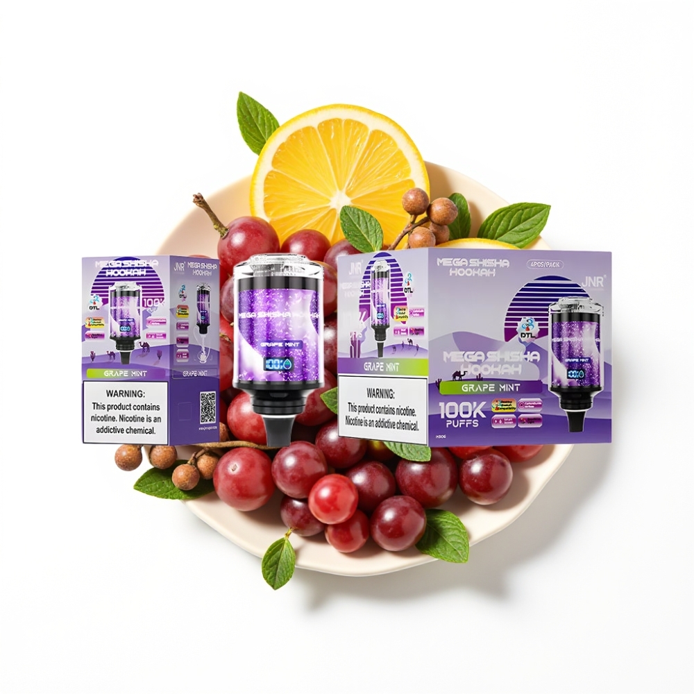 JNR Mega Shisha Hookah 100K Compatibilité Bureau Raisin Menthe 100000 bouffées 60ml