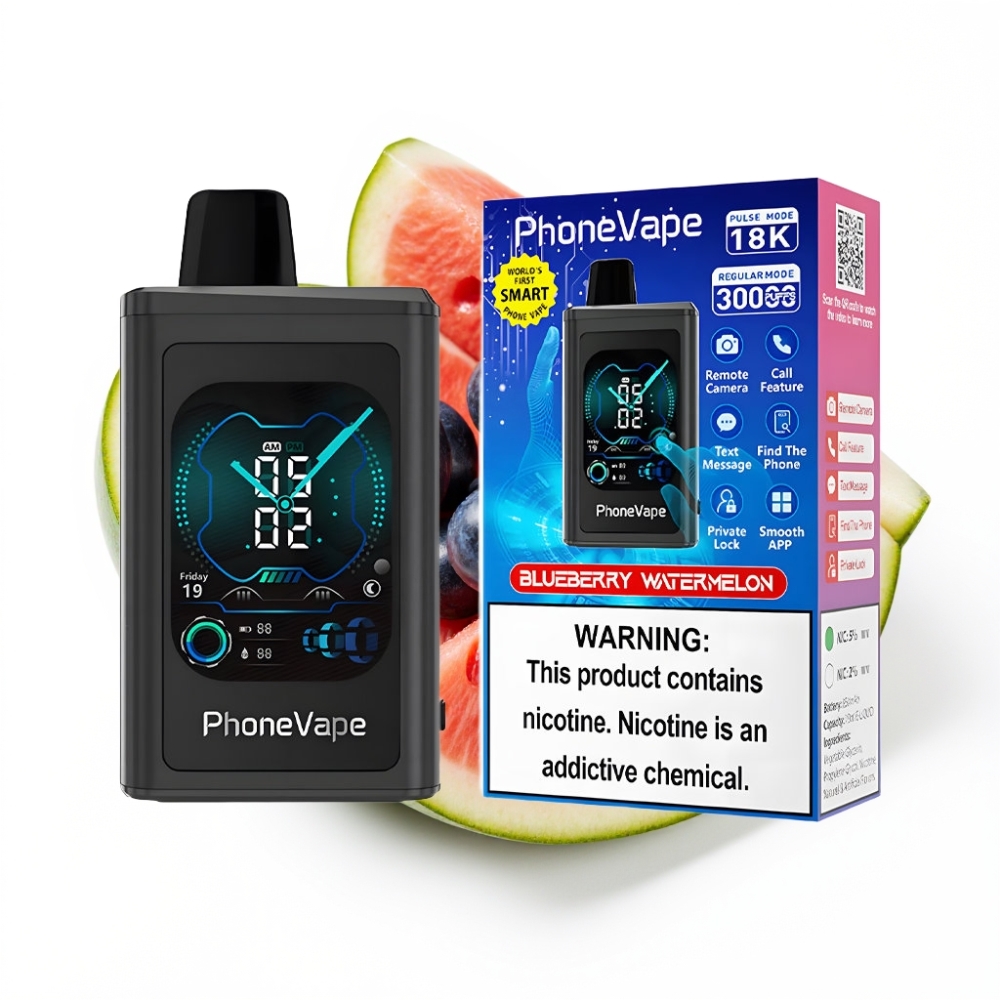 JNR PhoneVape 30000 bouffées Disposable Vape Myrtille Pastèque avec Turbo Mode et App Contrôlé