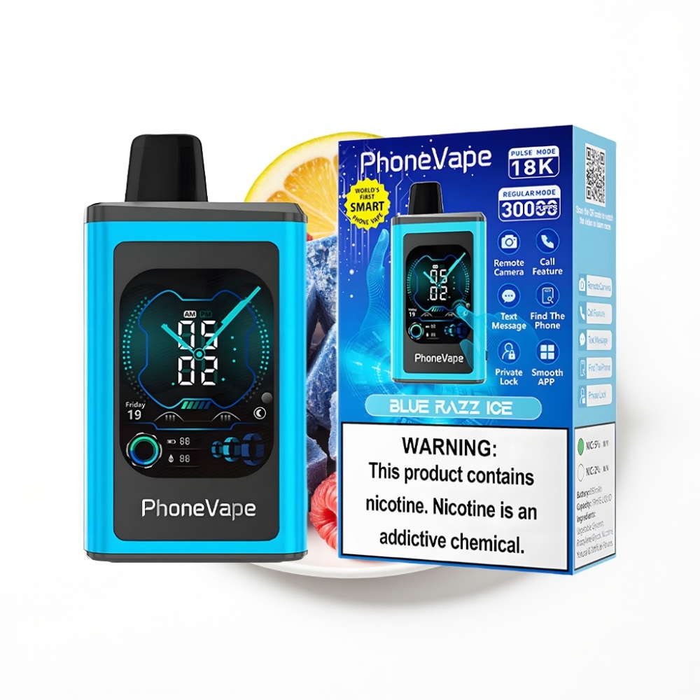JNR PhoneVape 30000 bouffées Vape Jetable Bleu Framboise Glace avec écran complet et batterie rechargeable
