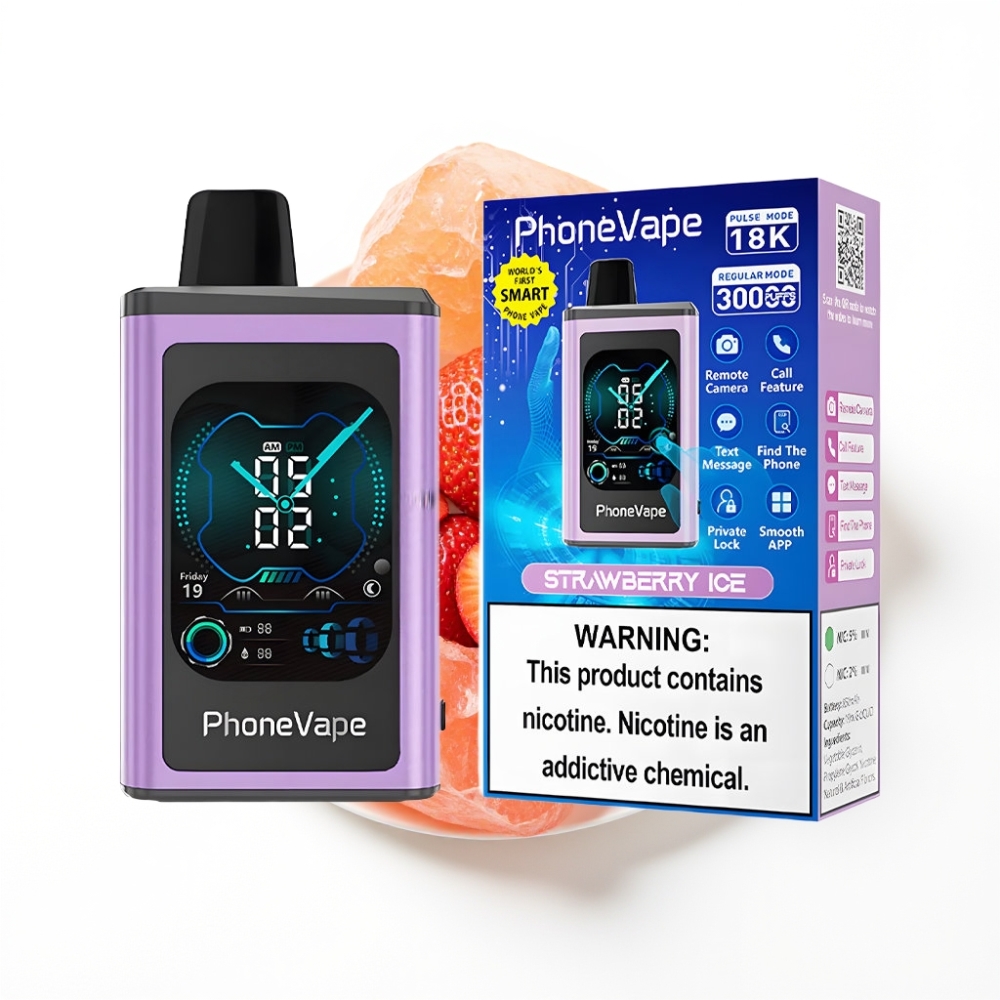 JNR PhoneVape 30000 bouffées Vape Jetable Fraise Glacée avec Batterie Rechargeable 850mAh et Écran Complet