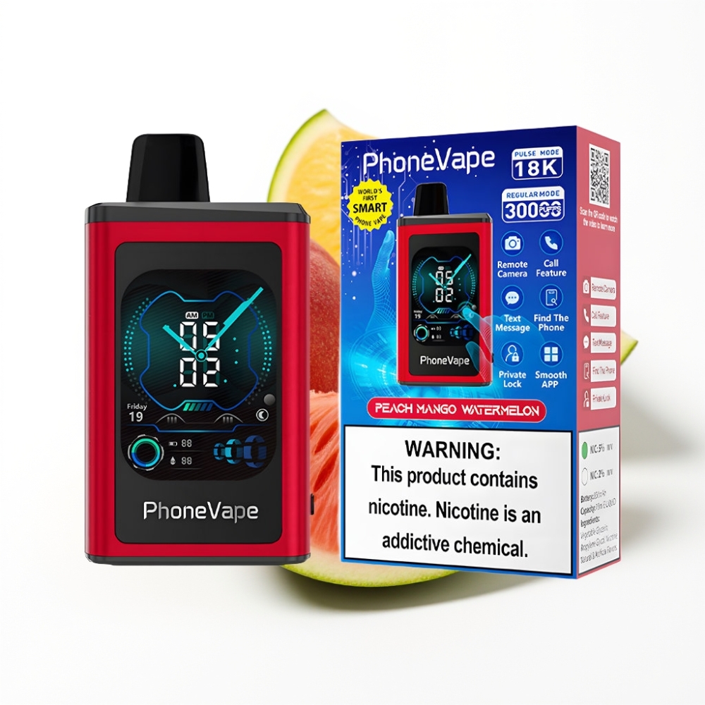 JNR PhoneVape 30000 bouffées Vape Jetable Pêche Mangue Pastèque avec Batterie Rechargeable 850mAh et Écran Complet